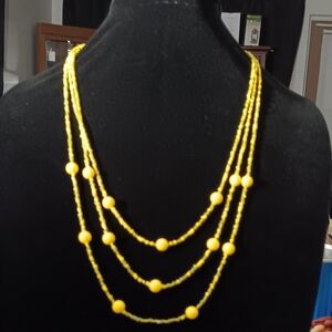 Yellow Multi-Strand Beaded Necklace - Women Jewelry